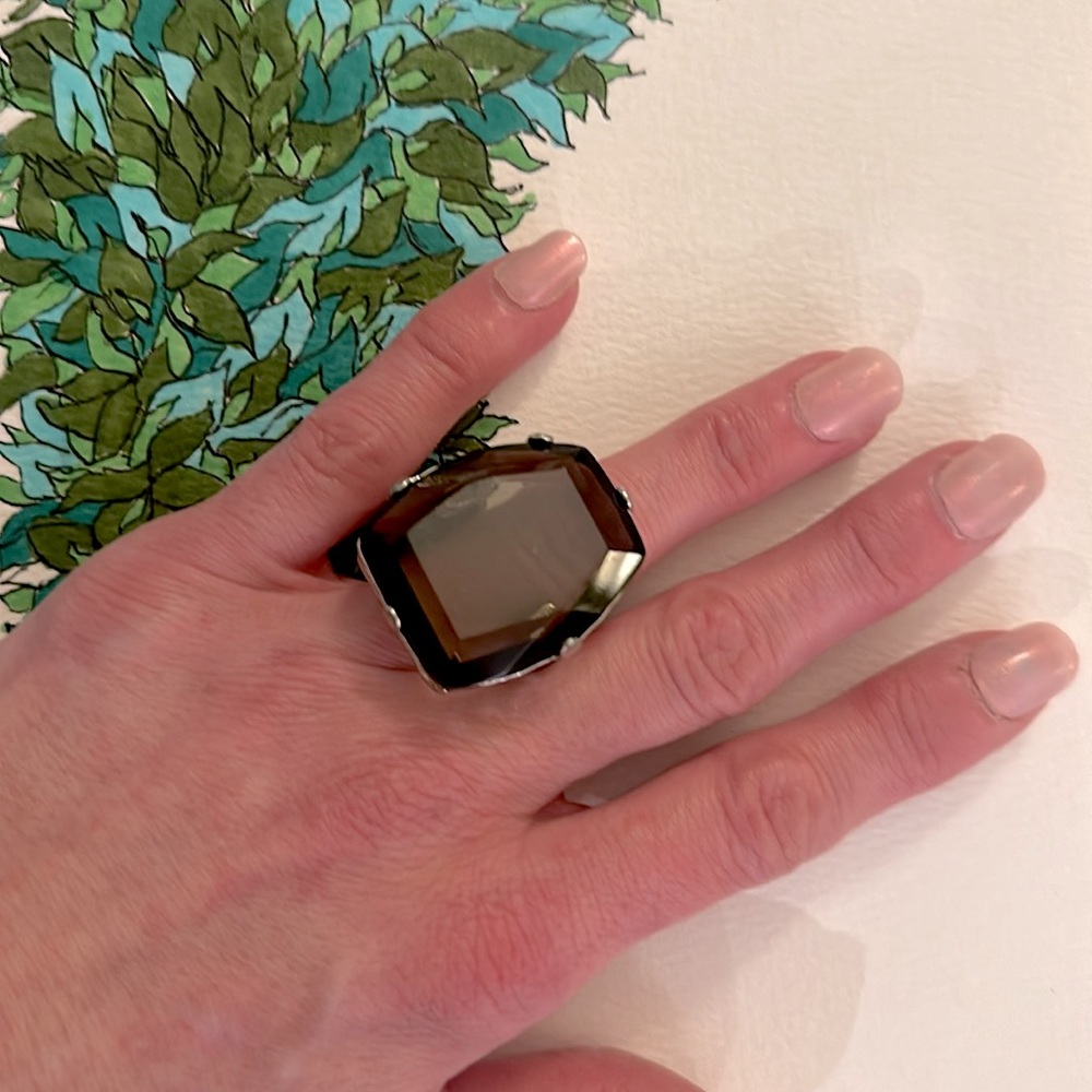 CHICO’s Oversized Gray/Brown Crystal & Silver Adjustable Ring NWT - Picture 6 of 6